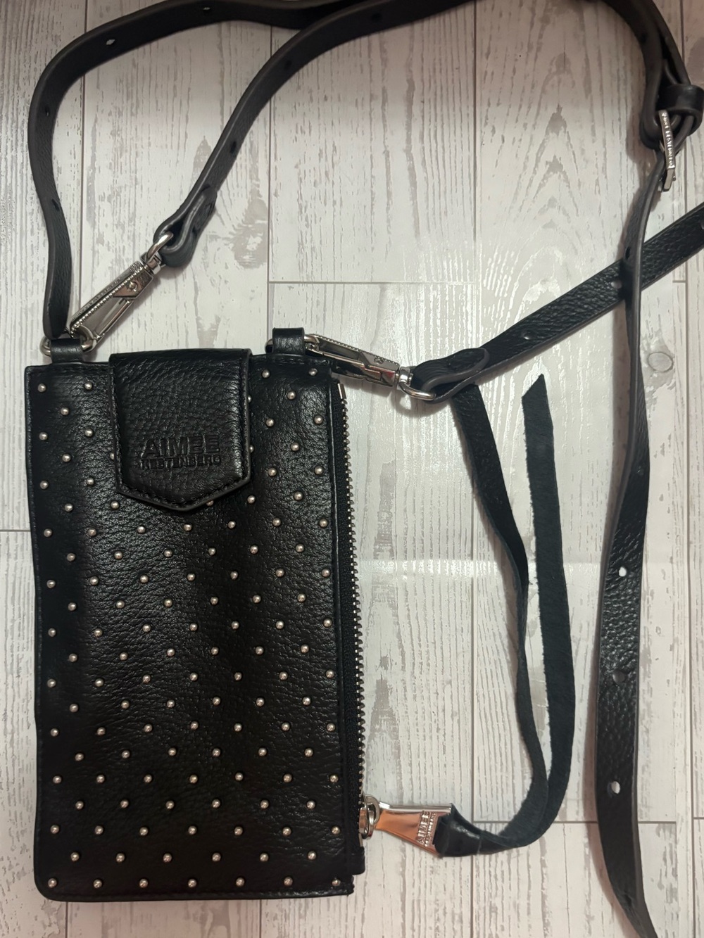 Aimee Kestenberg Black Studded Crossbody Phone Wallet